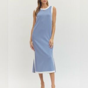 entro Light Blue Sleeveless Maxi Dress with White Trim